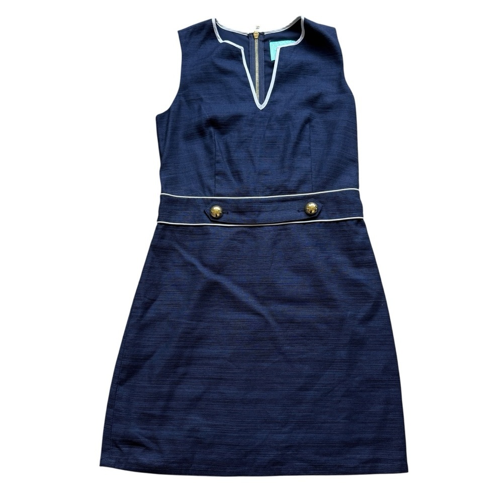 Sail to Sable Womens Sheath Dress Sz 4 Navy Blue Sleeveless Knee Length Nautical